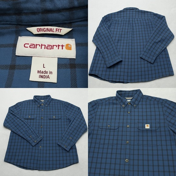 Carhartt Shirt Mens Large Blue Plaid Original Fit Chambray Long Sleeve Midweight - Picture 1 of 13